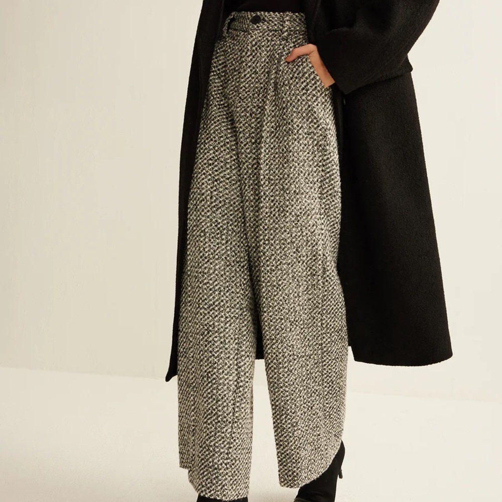 Wool Blend Tweed High Waist Pants